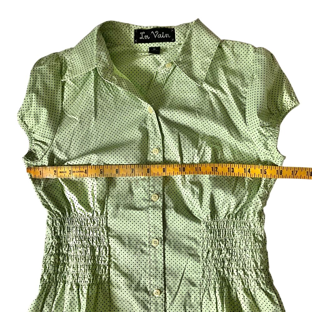 In Vain Green Dotted Button-Up Blouse: Y2K, 2000s - Picture 4 of 6